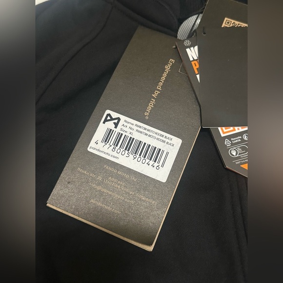 New Men's Size XL Pando Moto Phantom Black Motorcycle Riding Hoodie - Picture 2 of 7